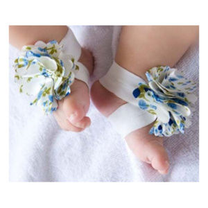 Baby Infant Newborn BAREFOOT SANDALS Blue Flowers
